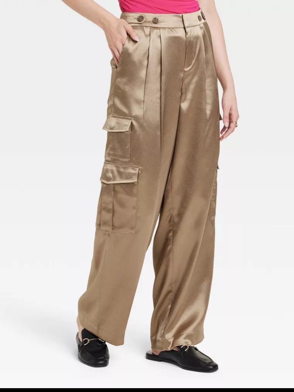 A New Day High Rise Straight Satin Cargo Pants Muddy Brown Size 4
